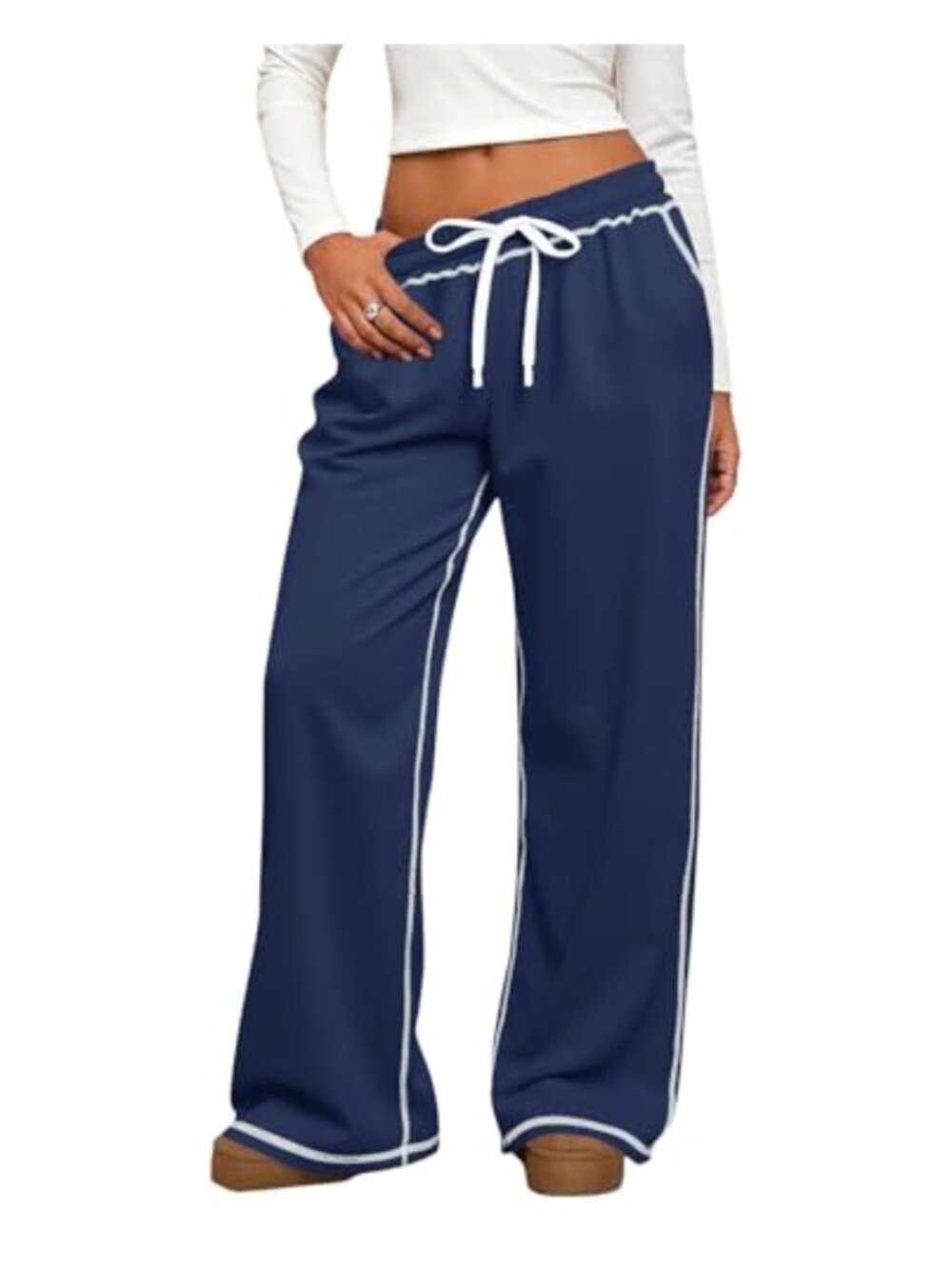 Wide Leg Fleece Sweatpants Low Rise Baggy with Pockets